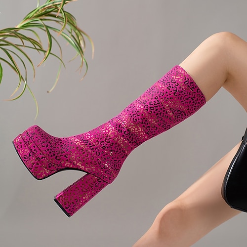 

Women's Boots Mid Calf Boots Chunky Heel Square Toe Vintage Party Daily PU Leather Zipper Fall Winter Galaxy White Black Peach