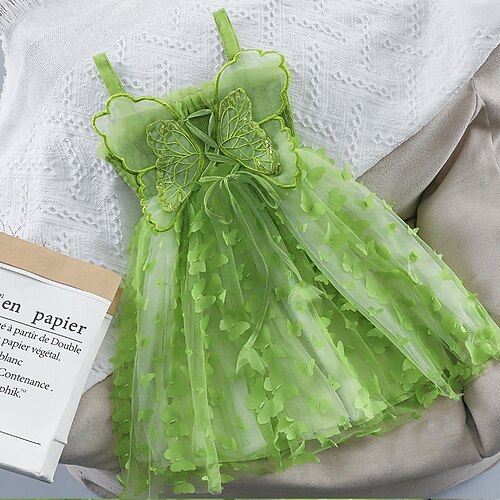 

Kids Girls' Dress Butterfly A Line Dress Asymmetrical Dress Daily Cotton Sleeveless Princess Dress 2-8 Years Summer Green