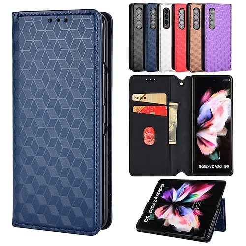 

Phone Case For Samsung Galaxy Wallet Card Z Fold 2 Z Fold 3 Z Fold 4 Card Holder Slots Magnetic Flip Kickstand Solid Colored PU Leather