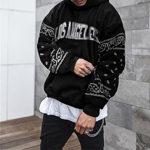 

Men's Hoodie Pullover Hoodie Sweatshirt Graphic Patterned Letter Pocket Daily Holiday Going out Hot Stamping Casual Streetwear Hoodies Sweatshirts Black