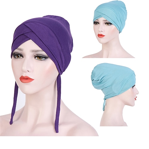 

Muslim with Rope Scarf Hat Women Turban Soft Chemo Cap Hair Loss Islamic Headwrap Head Cover Wrap Caps Headwear Dubai Arab Bonnet New
