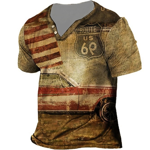 

Men's Unisex T shirt Tee 3D Print Graphic Prints Car V Neck Street Daily Button-Down Print Short Sleeve Tops Designer Casual Fashion Big and Tall Brown / Summer