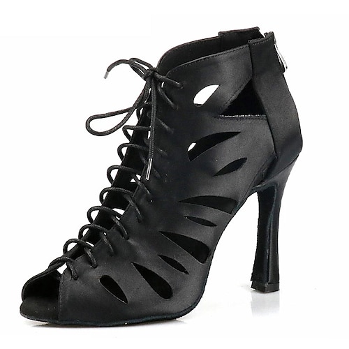 

Women's Dance Boots Professional ChaCha Lace Up Fashion Sexy Customized Heel Zipper Lace-up Black