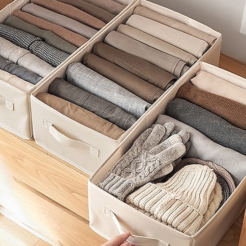 

1Pc Beige Clothes and Trousers are Divided into Storage Box Drawers Clothes are Layered Wardrobe is Separated and Storage Boxes are Sorted