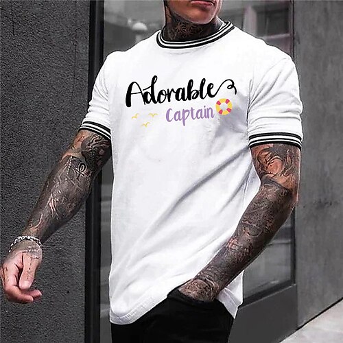 

Men's T shirt Tee Graphic Patterned Solid Color Letter Crew Neck Casual Daily Short Sleeve Tops Casual White Black / Sports