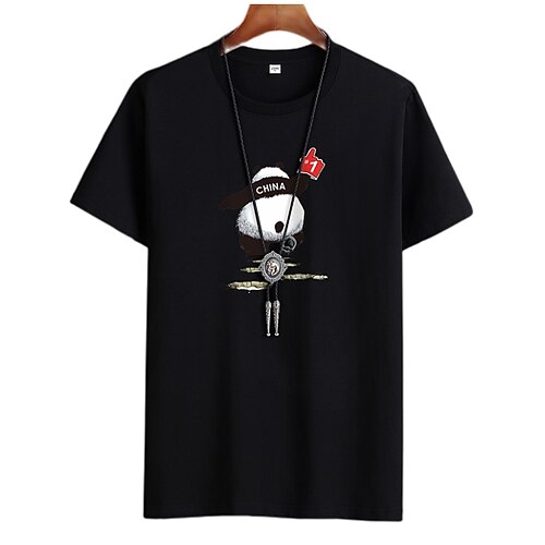 

Men's T shirt Tee Text Panda Animal Crew Neck Street Leisure Sports Print Tops Chinese Style Fashion Light Pink White Black