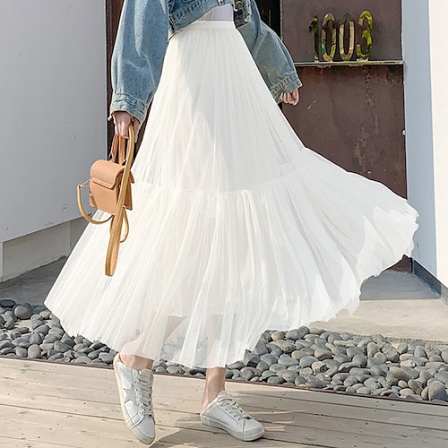 

Women's Fashion Skirts Date Festival Solid Colored White Black Gray One-Size / Maxi