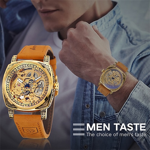 

FORSINING Mechanical Watch for Men's Analog Automatic self-winding Sexy Stylish Luxury Waterproof Hollow Engraving Alarm Clock Alloy PU Leather Creative