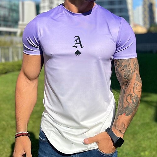 

Men's T shirt Tee 3D Print Graphic Prints Poker Crew Neck Street Casual 3D Print Short Sleeve Tops Fashion Breathable Comfortable Big and Tall Purple / Summer / Spring / Summer