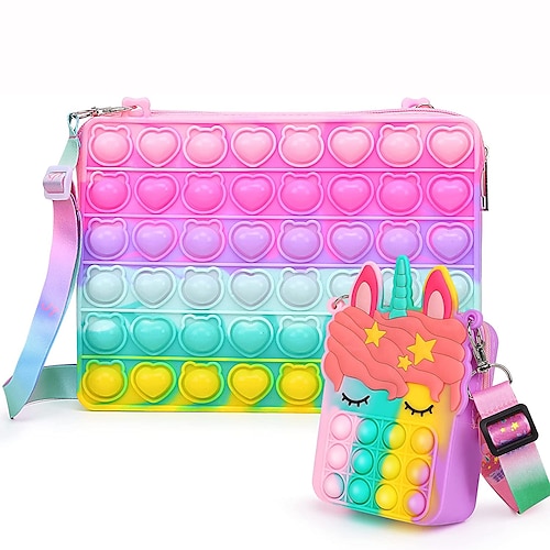 

2 pack pop sac à main it fidget jouets panier de pâques stuffers licorne cadeau pour les filles pop sac à bandoulière push bulle sensorielle pop fidget jouet sac à bandoulière décorations de pâques