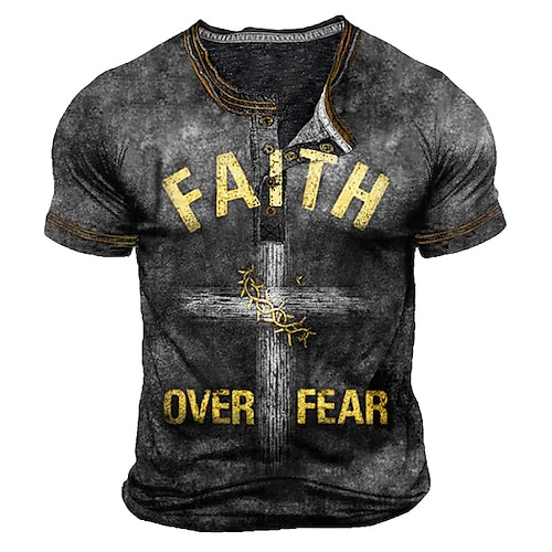 

Men's Henley Shirt T shirt Tee 3D Print Graphic Patterned Letter Henley Street Casual Button-Down Print Short Sleeve Tops Designer Basic Classic Comfortable Gray / Summer / Sports / Summer