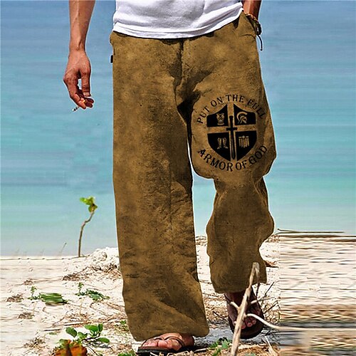 

Men's Trousers Beach Pants Pocket Drawstring Elastic Waist Graphic Prints Comfort Breathable Casual Daily Holiday Streetwear Designer Brown Coffee