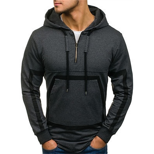 

Men's Hoodie Pullover Hoodie Sweatshirt Solid Color Pocket Quarter Zip Daily Holiday Going out non-printing Casual Streetwear Hoodies Sweatshirts Black Light gray Dark Gray