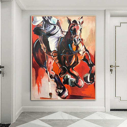 

Mintura Handmade Polo Player Oil Painting On Canvas Wall Art Decoration Modern Abstract Picture For Home Decor Rolled Frameless Unstretched Painting