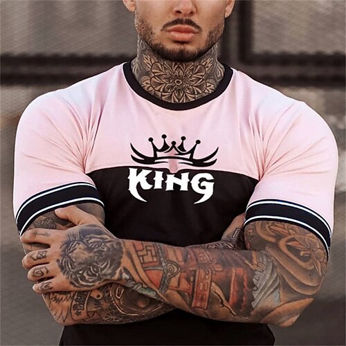 

Men's T shirt Tee Graphic Letter Crew Neck Light Pink Outdoor Street Short Sleeve Print Clothing Apparel Fashion Breathable Comfortable Big and Tall / Summer / Spring / Summer