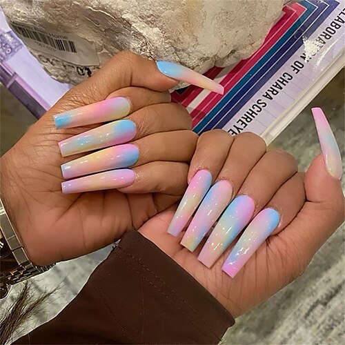 

24pcs Long Ballet Nail Rainbow Fake Nail Nail Nail Nail Nail Finished Nail Patch Nails 24 Pieces