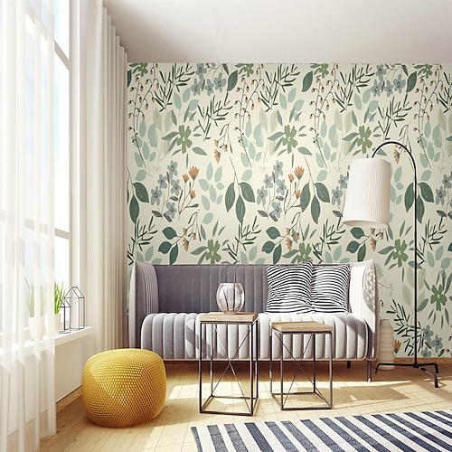 

Botanical Art Deco 3d Mural Wall Stickers Cartoon Fresh Small Leaves Suitable For Hotel Restaurant Living Room Bedroom Wallpaper Canvas Adhesive required(Vinyl Self adhesive)