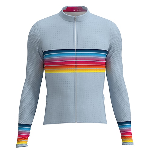 

21Grams Men's Cycling Jersey Long Sleeve Bike Top with 3 Rear Pockets Mountain Bike MTB Road Bike Cycling Breathable Quick Dry Moisture Wicking Reflective Strips Blue Stripes Polyester Spandex Sports