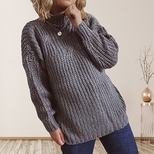 

Women's Sweater Jumper Crochet Knit Knitted Solid Color Turtleneck Stylish Casual Daily Going out Fall Winter Black Blue S M L / Long Sleeve