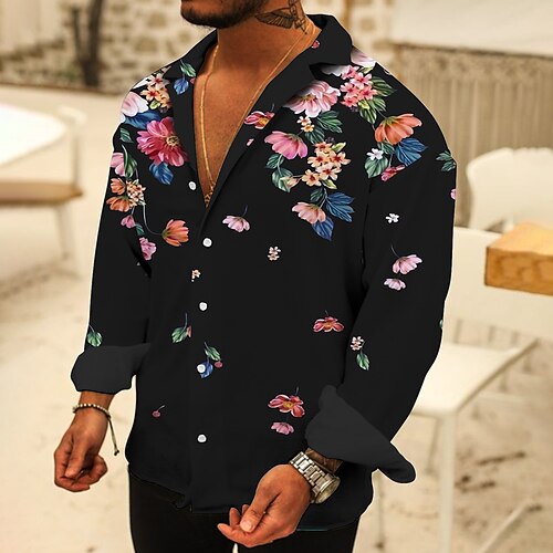 

Men's Shirt 3D Print Floral Turndown Casual Daily Button-Down Print Long Sleeve Tops Designer Casual Fashion Comfortable Green Black Gray / Sports