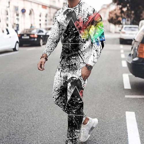 

Men's Tracksuit Hoodies Set Graphic Patterned 2 Piece Print Sports Outdoor Casual Sports 3D Print Sportswear Basic Essential Hoodies Sweatshirts Black And White White Black