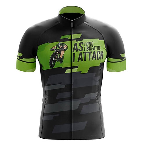 

21Grams Men's Cycling Jersey Short Sleeve Bike Top with 3 Rear Pockets Mountain Bike MTB Road Bike Cycling Breathable Quick Dry Moisture Wicking Reflective Strips Green Graphic Polyester Spandex