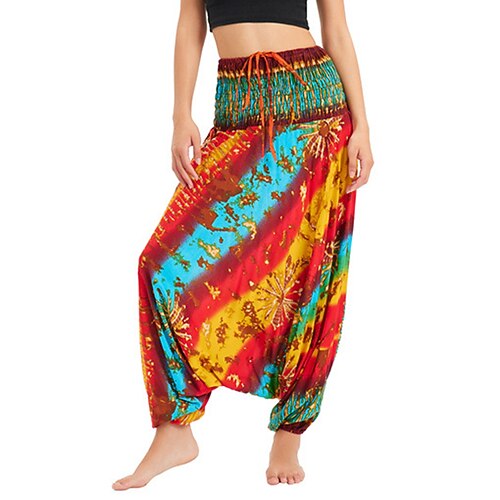

Women's Hip-Hop Hippie Joggers Harem Pants Baggy Drawstring High Cut Full Length Pants Casual Weekend Micro-elastic Tie Dye Comfort High Waist Loose Blue Yellow Red One-Size / Boho / Print