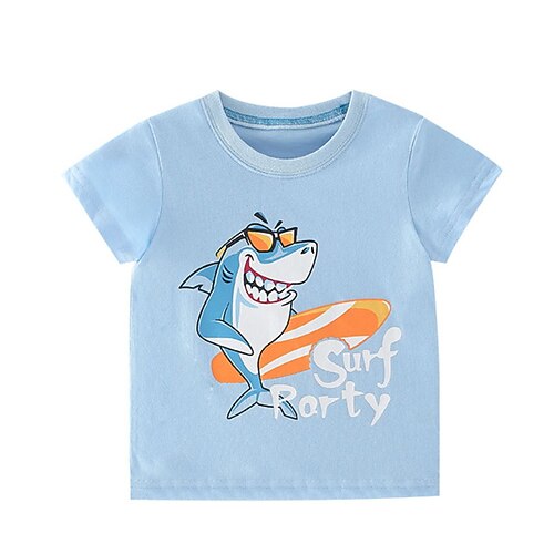 

Kids Boys T shirt Shark School Short Sleeve Fashion Cotton 1-5 Years Spring Blue