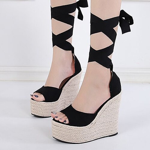 

Women's Sandals Lace Up Sandals Strappy Sandals Wedge Sandals Platform Sandals Wedge Heel Open Toe Elegant Casual Daily Office Suede Lace-up Spring Summer Solid Colored Black Blue