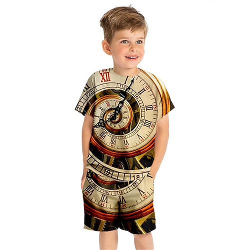 

Kids Boys T-shirt Shorts Clothing Set 2 Pieces Short Sleeve Khaki Graphic Patterned Crewneck Print Street Sports Vacation Fashion Comfort Cool Daily 3-13 Years