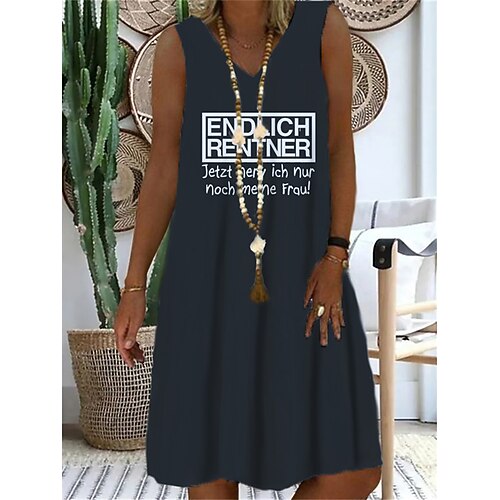 

Women's Shift Dress Short Mini Dress Black Sleeveless Letter Print Spring Summer V Neck Casual Vacation 2022 S M L XL XXL 3XL