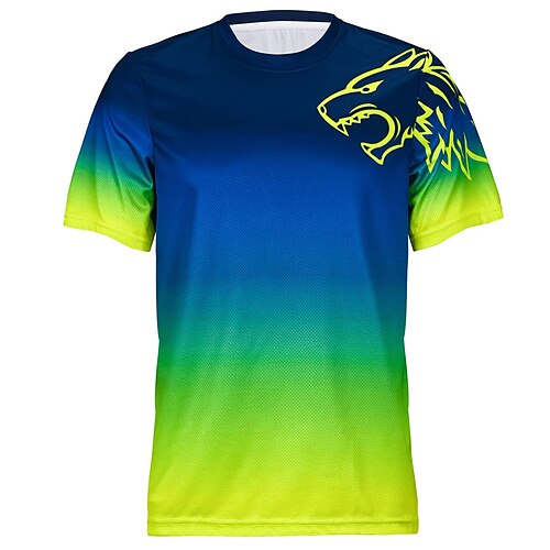 

21Grams Men's Downhill Jersey Short Sleeve Mountain Bike MTB Road Bike Cycling BlueGreen Green Yellow Gradient Wolf Bike Jersey Breathable Quick Dry Moisture Wicking Polyester Spandex Sports