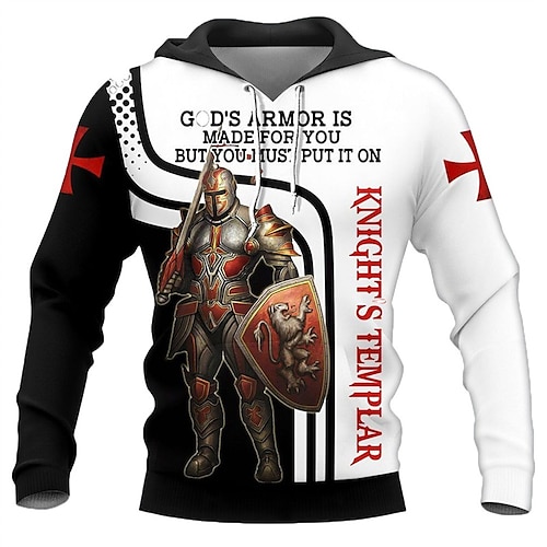 

Men's Hoodie Pullover Hoodie Sweatshirt White Hooded Graphic Letter Knights Templar Print Work Daily Weekend 3D Print Designer Casual Big and Tall Spring & Fall Clothing Apparel Hoodies Sweatshirts