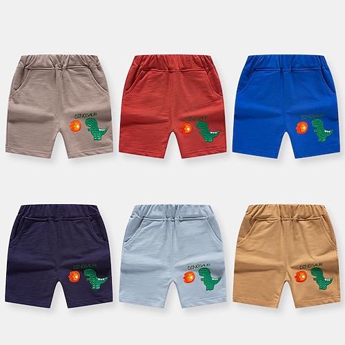

Kids Boys Shorts Blue Light Brown Khaki Dinosaur Embroidered Spring Summer Active Sport 3-10 Years
