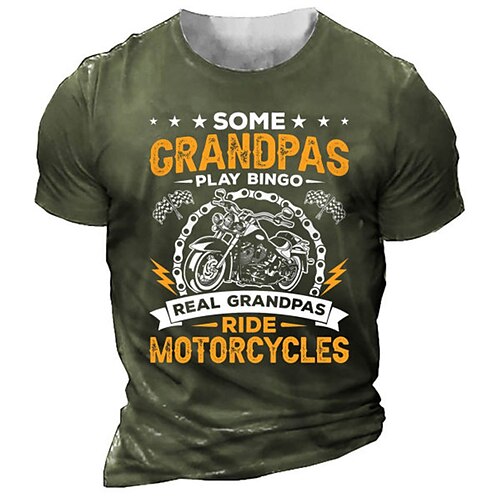 

Men's Unisex T shirt Tee 3D Print Graphic Patterned Motorcycle Crew Neck Street Daily Print Short Sleeve Tops Designer Casual Vintage Big and Tall Black Gray Army Green / Summer