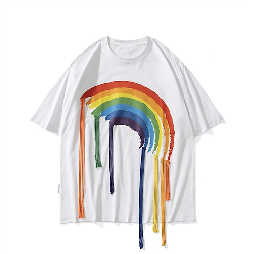 

Men's T shirt Tee Hot Stamping Rainbow Graphic Patterned Crew Neck Casual Daily Print Short Sleeve Tops Lightweight Fashion Big and Tall Sports White Black / Summer