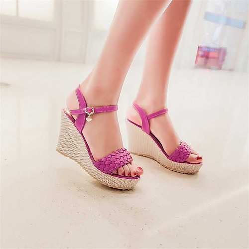 

Women's Sandals Daily Wedge Sandals Platform Sandals Braided Sandals Summer Platform Wedge Heel Open Toe Sweet PU Leather Ankle Strap Solid Colored Burgundy Blue White