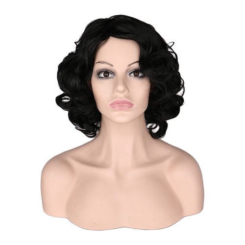 

Synthetic Wig Curly With Bangs Machine Made Wig 12 inch Synthetic Hair Women's Adjustable Color GradientHigh Quality Black