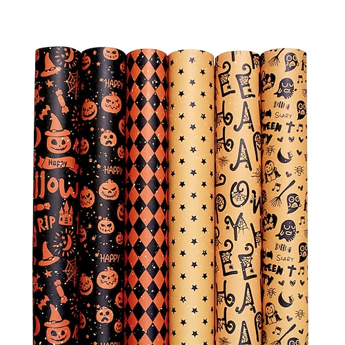 

6 PCS Halloween Pumpkin Ghost Spider Wrapping Paper for Gift Decoration Party 2028 inch Kraft Paper