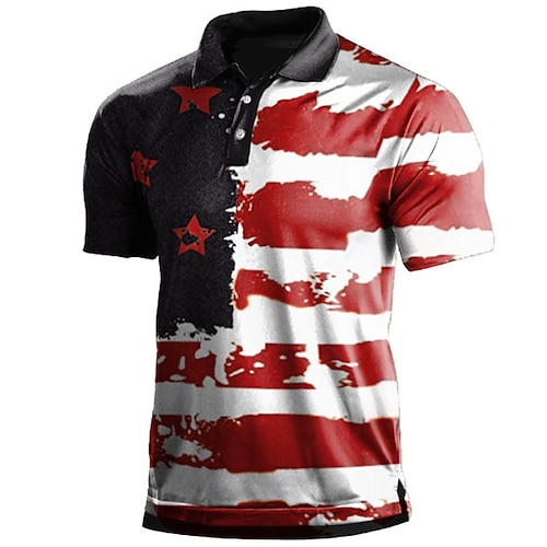 

Men's Collar Polo Shirt Golf Shirt National Flag Turndown WhiteRed Blue Red Black 3D Print Street Daily Short Sleeve 3D Button-Down Clothing Apparel Fashion Casual Comfortable / Beach