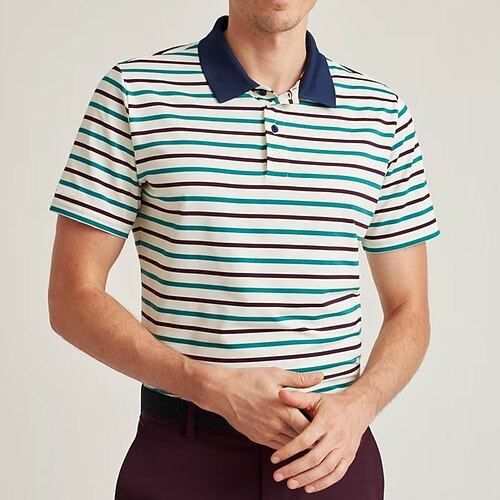 

Men's Collar Polo Shirt Golf Shirt Striped Turndown Green 3D Print Outdoor Street Short Sleeves Button-Down Print Clothing Apparel Fashion Casual Breathable / Summer / Spring / Summer