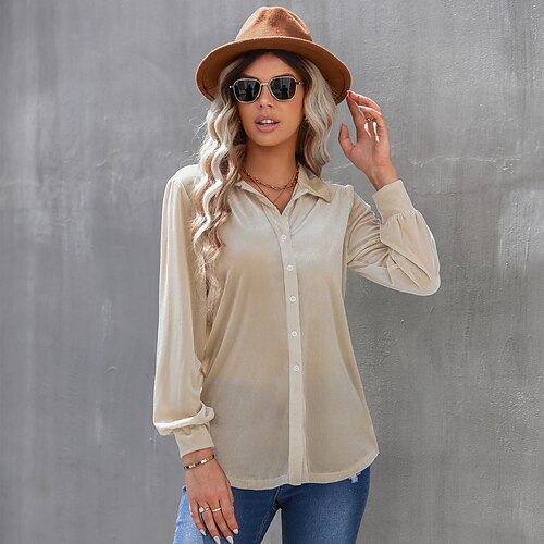 

Women's Blouse Plain Daily Work Weekend Blouse Shirt Long Sleeve Button Shirt Collar Casual Streetwear Black Blue Orange S