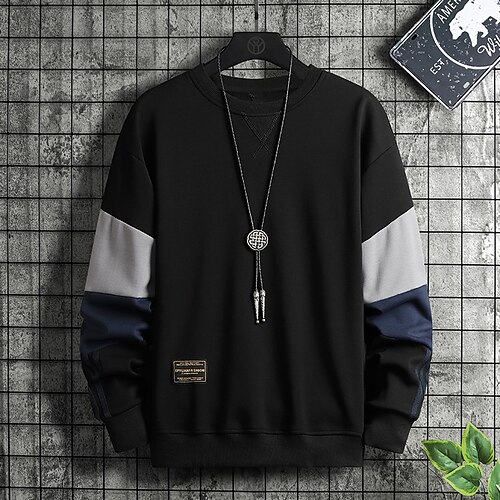 

Men's Sweatshirt Pullover Light Grey Dark Gray Navy Blue Black Crew Neck Color Block Patchwork Going out Streetwear Casual Winter Fall & Winter Clothing Apparel Hoodies Sweatshirts Long Sleeve