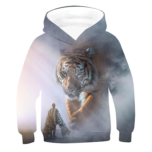 

Kids Unisex Hoodie Graphic Outdoor 3D Print Long Sleeve Pocket Fashion 3-12 Years Winter Gray