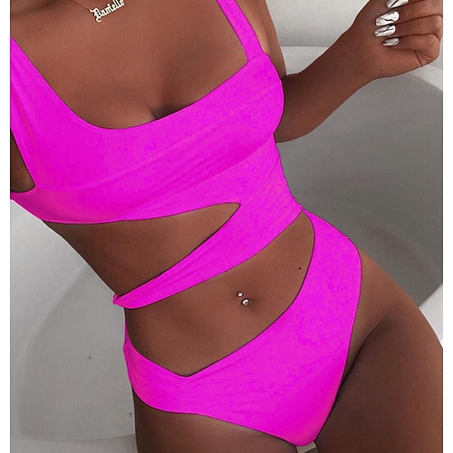 

Women's Swimwear One Piece Monokini Bathing Suits Normal Swimsuit Push Up Open Back Solid Color Green White Black Fuchsia Red Padded Bathing Suits Sexy Active Fashion / New / Padded Bras / Slim