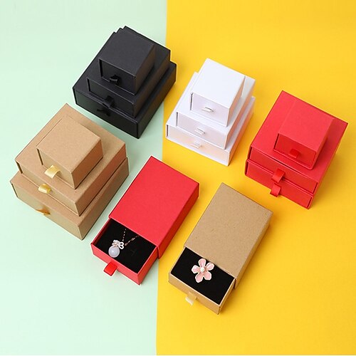 

Jewelry Box Kraft & Black & Red & White Pull Out Jewelry Box Ring Pendant Necklace Box Drawer Box