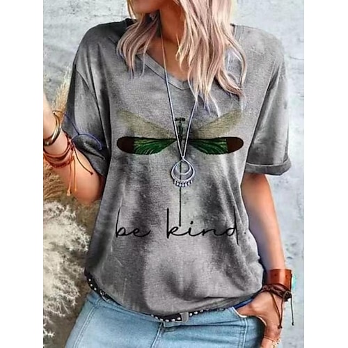 

T shirt Tee Femme Vert Gris Graphic Texte Imprimer Manche Courte Casual Fin de semaine basique Col V Normal Standard Peinture S