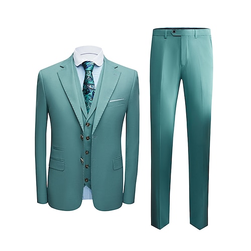 

Green Men's Party / Evening Notch Solid Colored Tailored Fit Single Breasted Two-buttons 2022