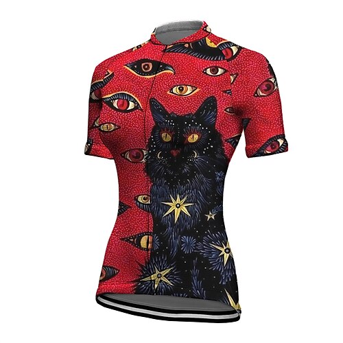 

21Grams Women's Cycling Jersey Short Sleeve Bike Top with 3 Rear Pockets Mountain Bike MTB Road Bike Cycling Breathable Quick Dry Moisture Wicking Red Cat Spandex Polyester Sports Clothing Apparel