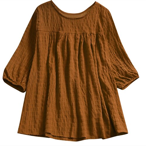 

Women's Plus Size Tops Blouse Shirt Plain Ruched Half Sleeve Crewneck Streetwear Daily Vacation Polyester Spring Summer Dark Yellow Wine